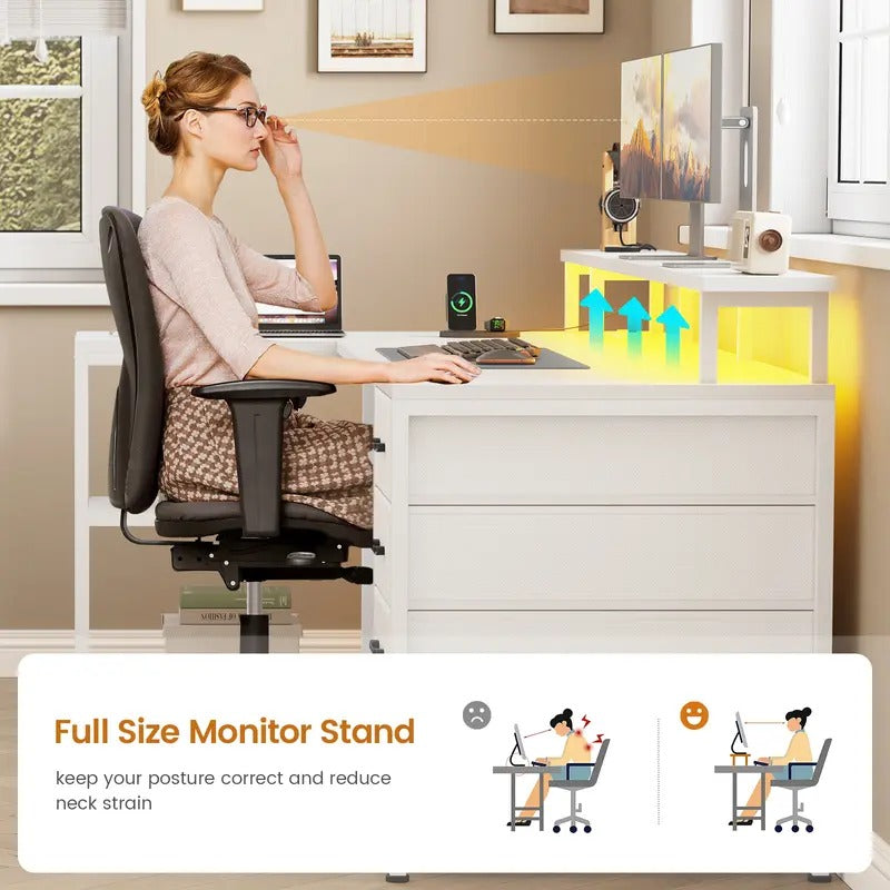 Sedeta 47.2" L-Shaped Corner Gaming Desk with RGB LED, Charging Station, 4 Drawers & Storage Shelves for Dual Monitor Setup 2.