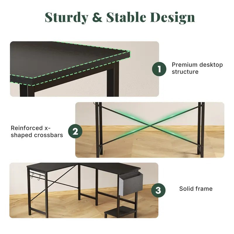 L Shaped Corner Gaming Desk with CPU Stand & Side Bag