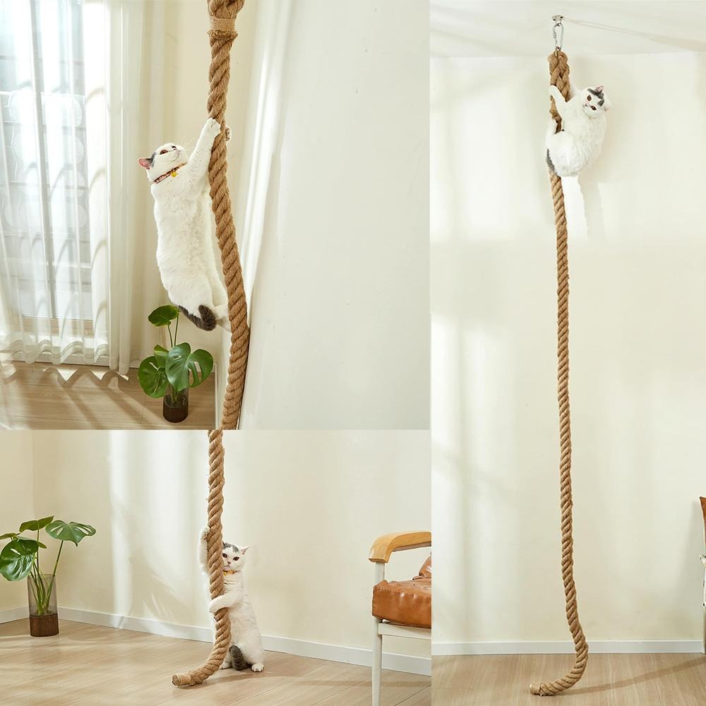 Wall-Mounted 4-6ft Sisal Cat Climbing Rope, Space Saving Wall Cat Scratching Post