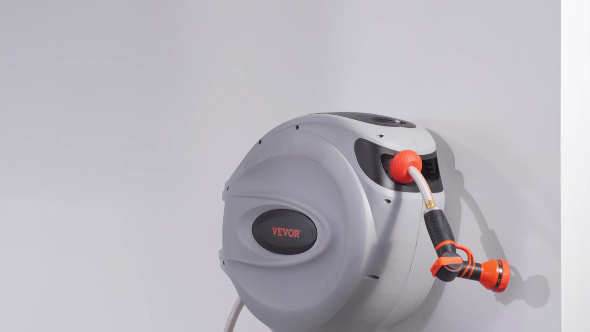 100ft Wall Mount Retractable Garden Hose Reel with 9-Pattern Nozzle