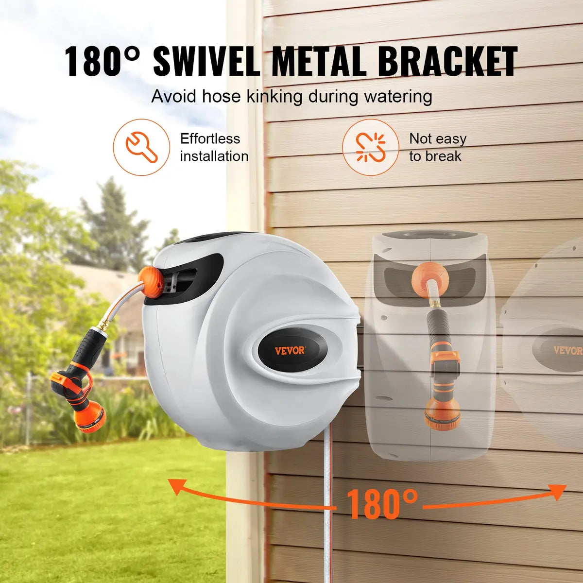100ft Wall Mount Retractable Garden Hose Reel with 9-Pattern Nozzle