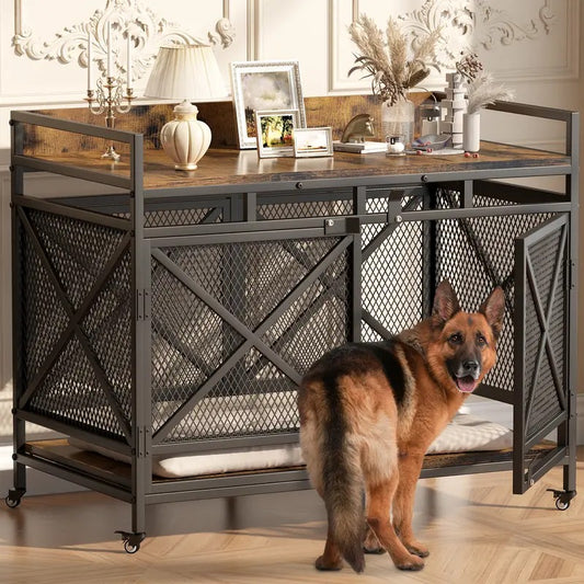 Wooden Dog Crate Furniture for XLarge Dogs with Chew Resistant Bars