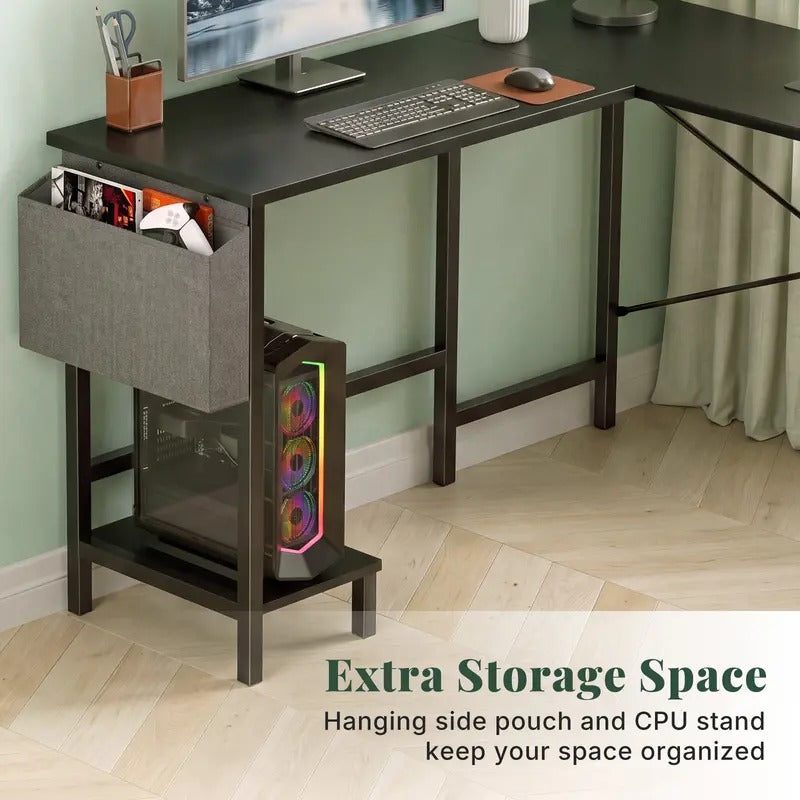 L Shaped Corner Gaming Desk with CPU Stand & Side Bag