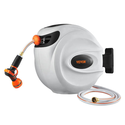 100ft Wall Mount Retractable Garden Hose Reel with 9-Pattern Nozzle