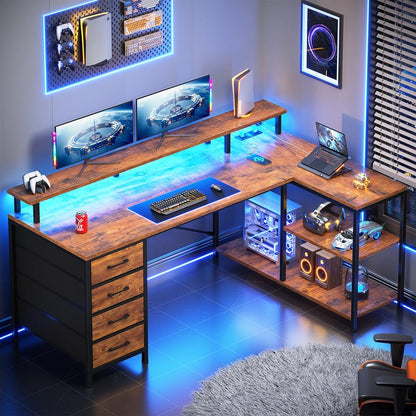 Sedeta 47.2" L-Shaped Corner Gaming Desk with RGB LED, Charging Station, 4 Drawers & Storage Shelves for Dual Monitor Setup 2.