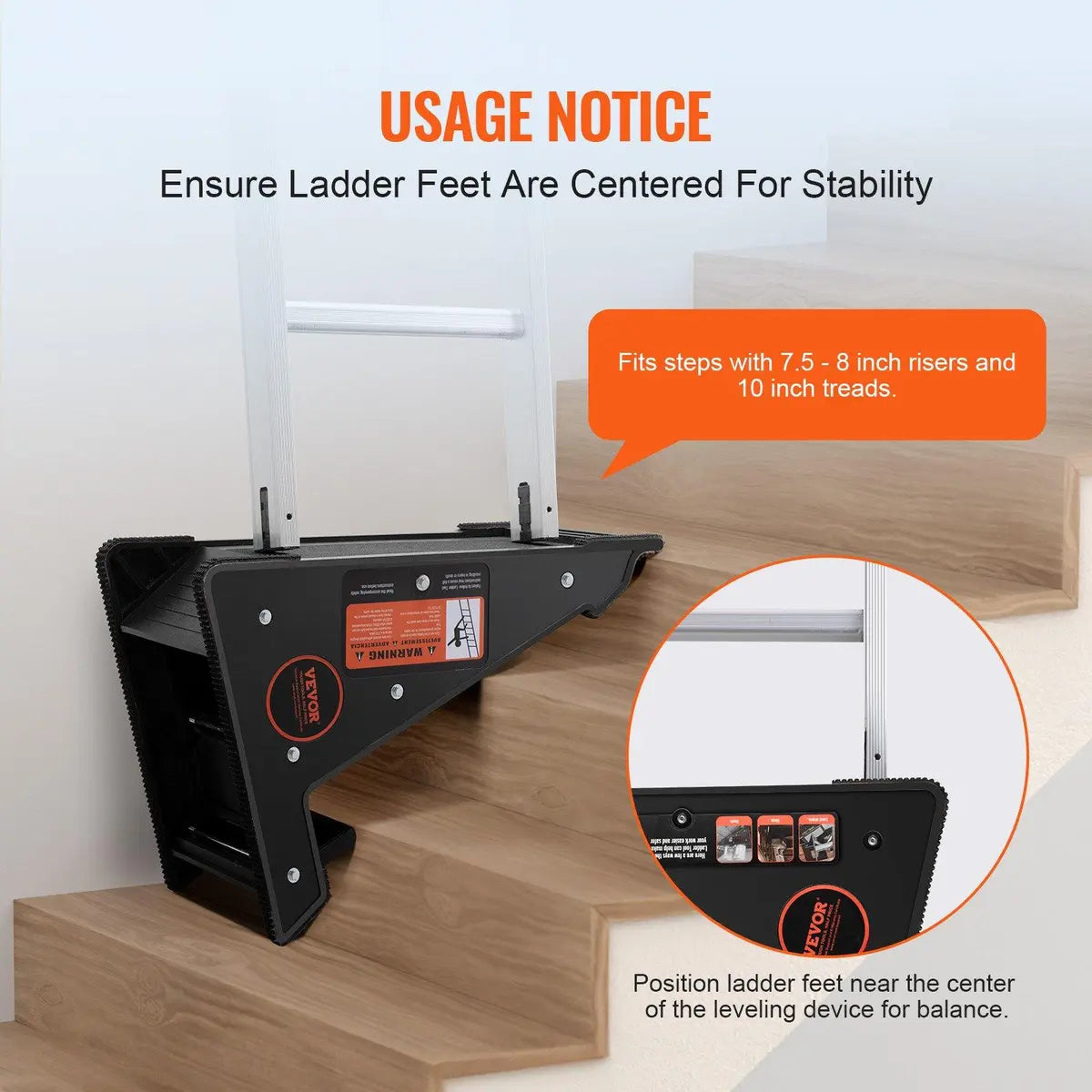 Heavy Duty Ladder Leveler, 380 lbs Load, Anti-Slip Feet for Uneven Ground
