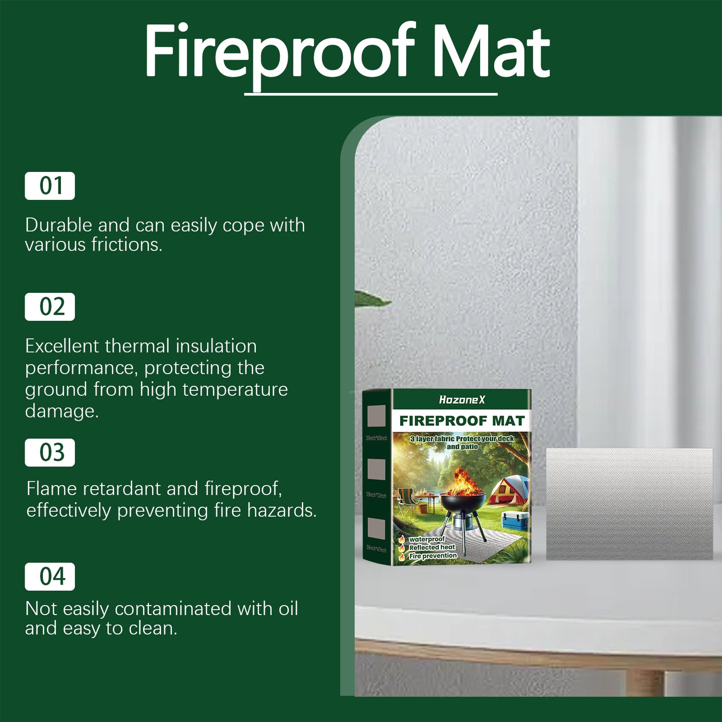 Waterproof Oil‑Proof Fire Pad for Deck, Grass, Indoor Fireplace