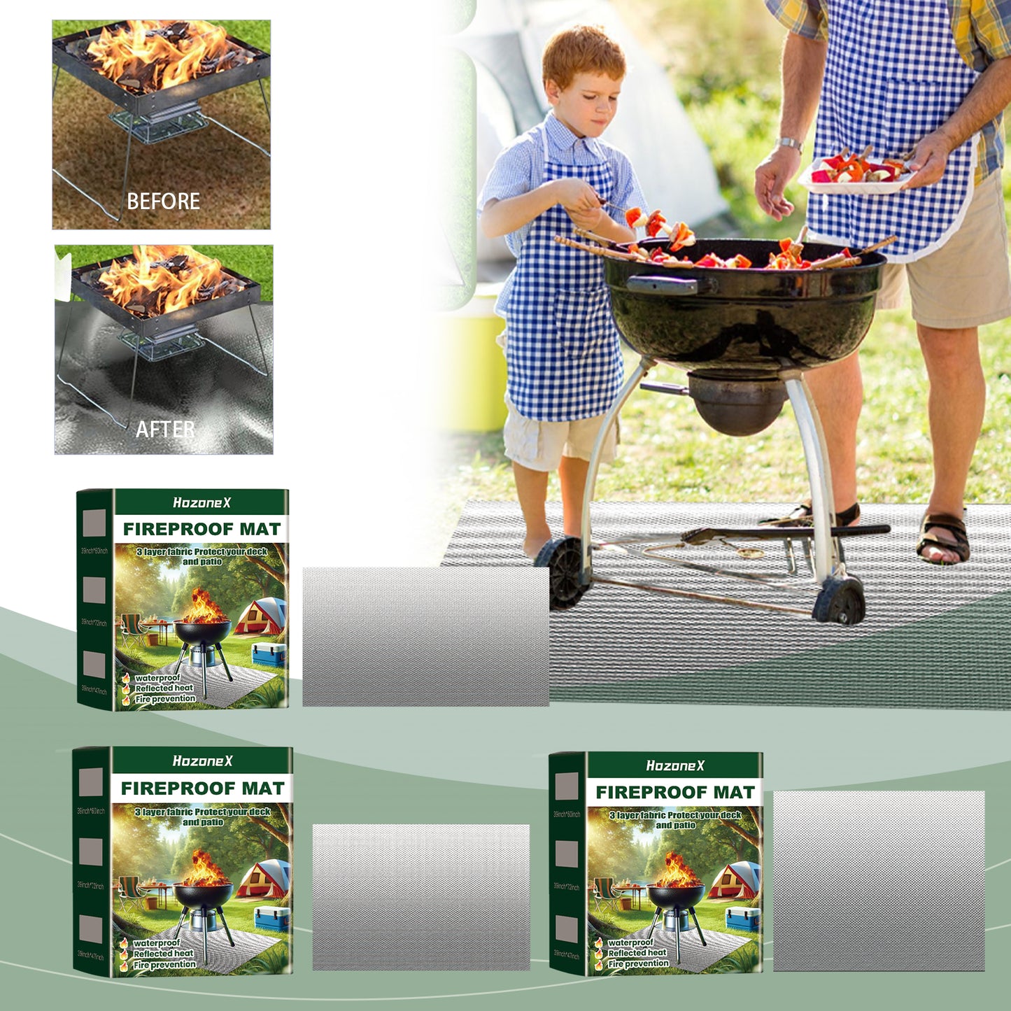 Waterproof Oil‑Proof Fire Pad for Deck, Grass, Indoor Fireplace