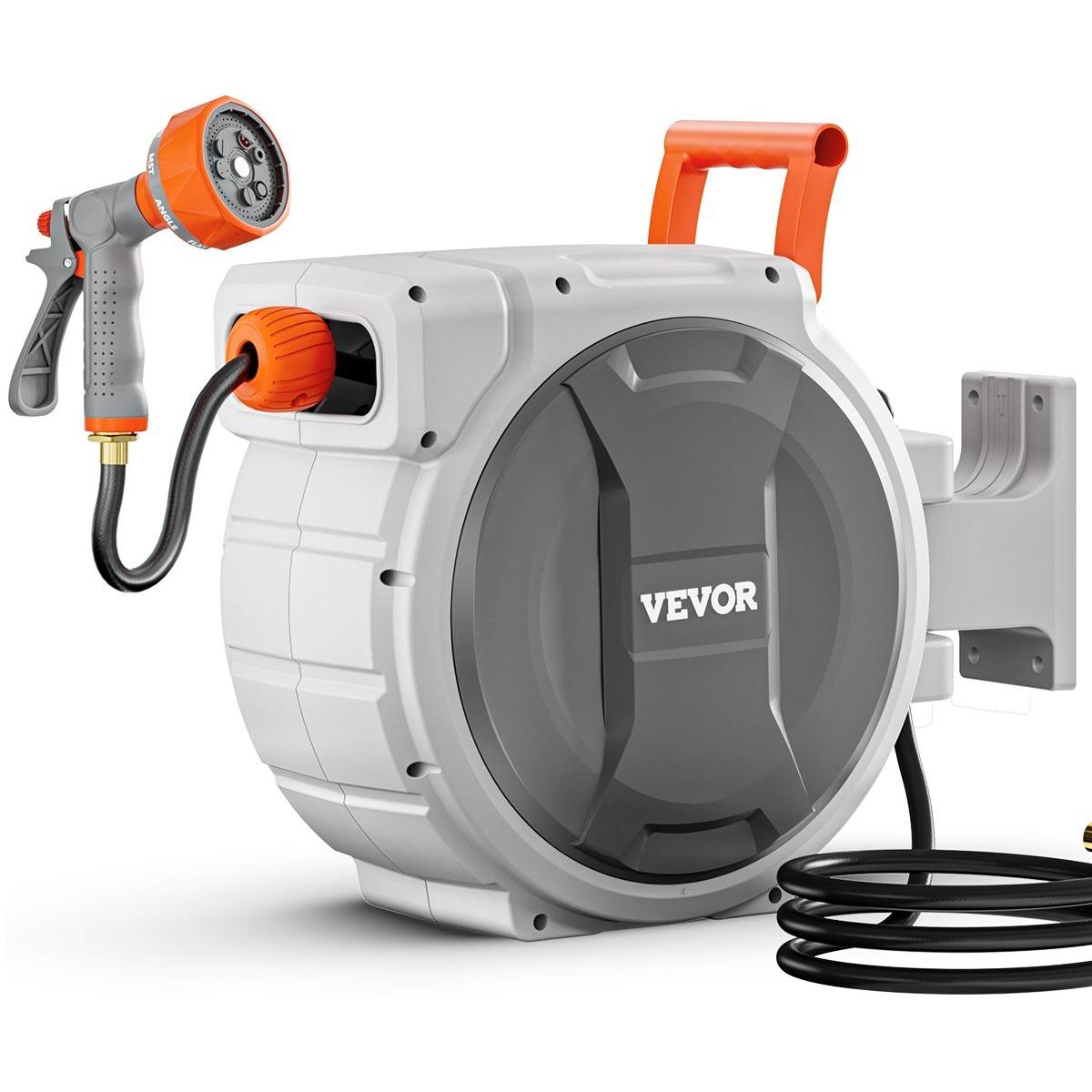 100ft Wall Mount Retractable Garden Hose Reel with 9-Pattern Nozzle