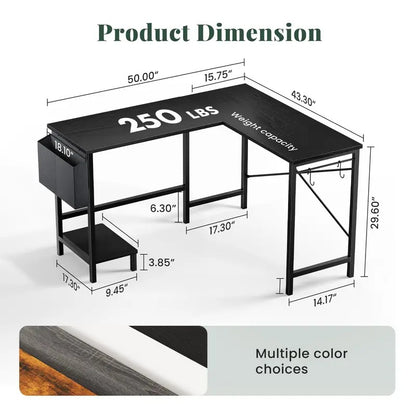 L Shaped Corner Gaming Desk with CPU Stand & Side Bag