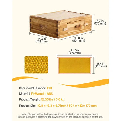 Bee Hive Medium Box Starter Kit, 100% Beeswax Coated Natural Fir Wood, Langstroth Beehive Kit with 10 Frames and Foundations, Transparent Acrylic Bee Windows for Beginners and Pro Beekeepers