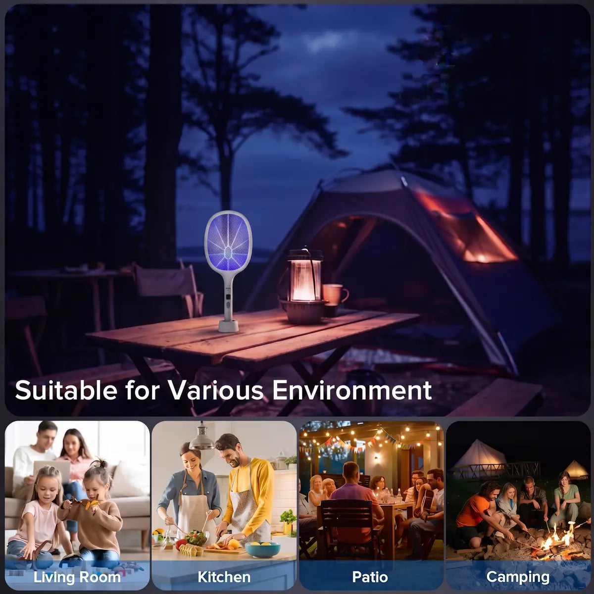 10-LED Rechargeable 2-in-1 Bug Zapper for Indoor & Outdoor Use