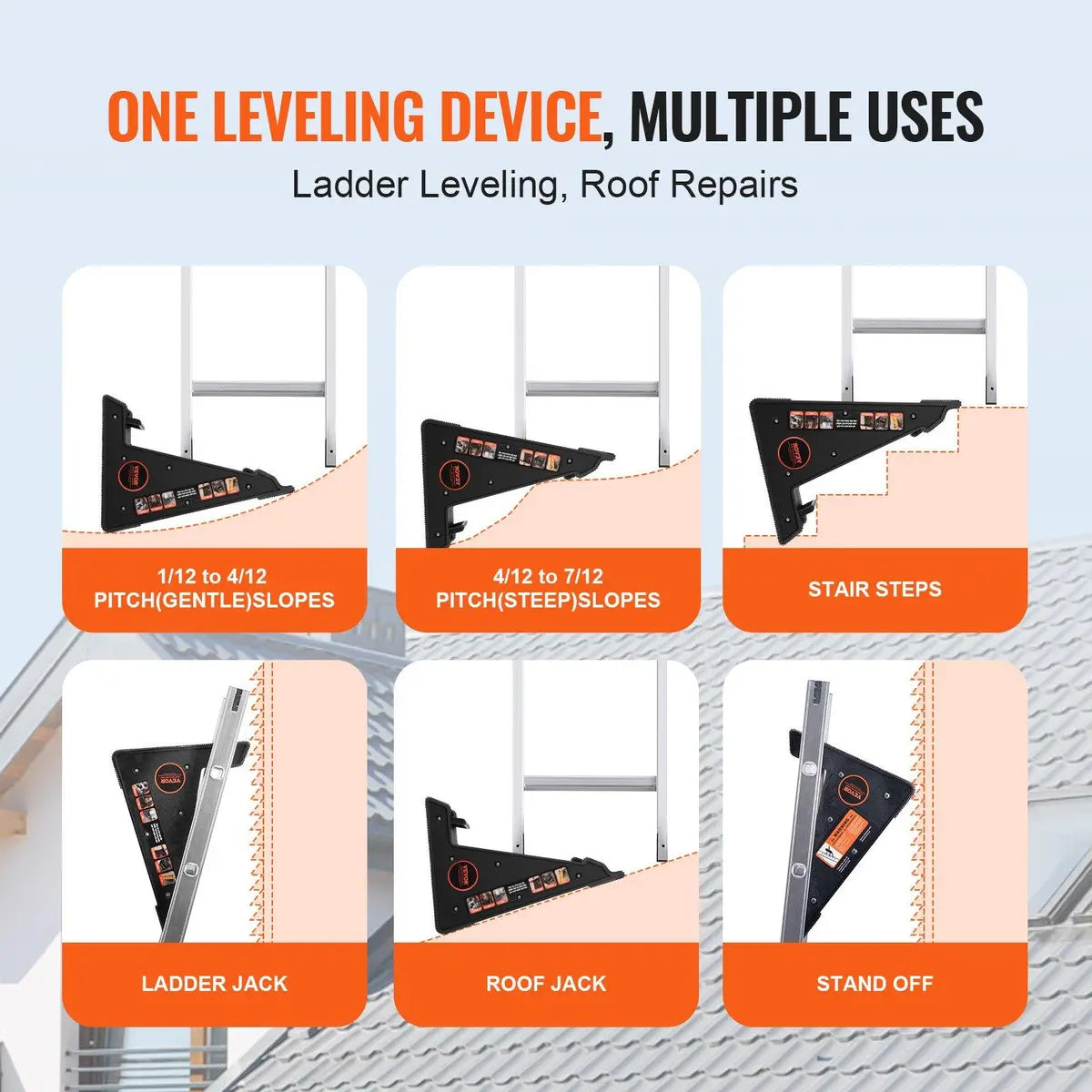 Heavy Duty Ladder Leveler, 380 lbs Load, Anti-Slip Feet for Uneven Ground