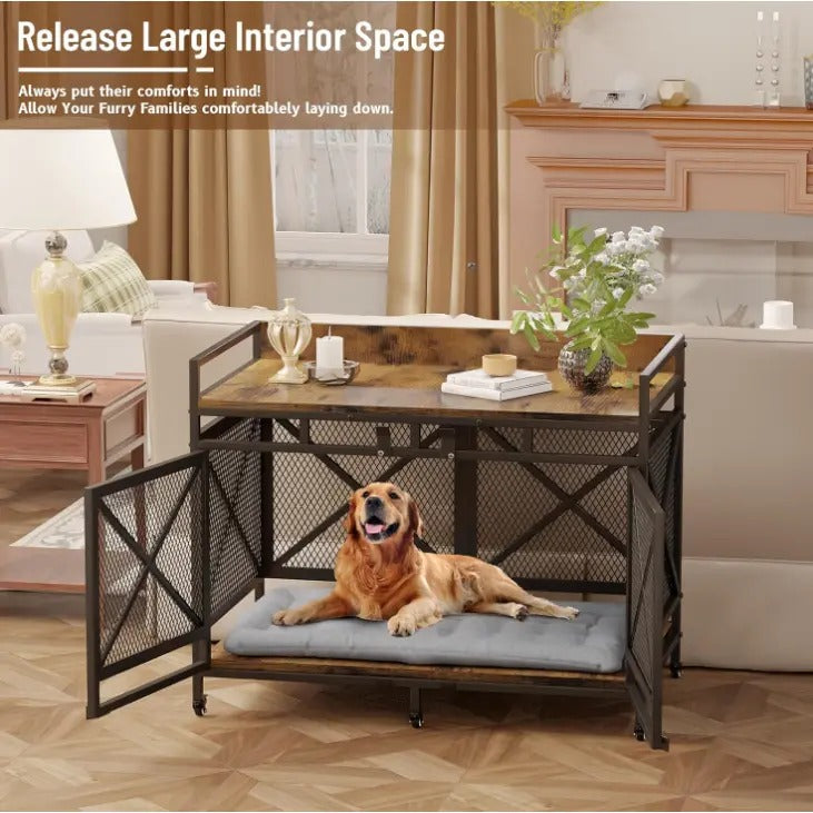 Wooden Dog Crate Furniture for XLarge Dogs with Chew Resistant Bars