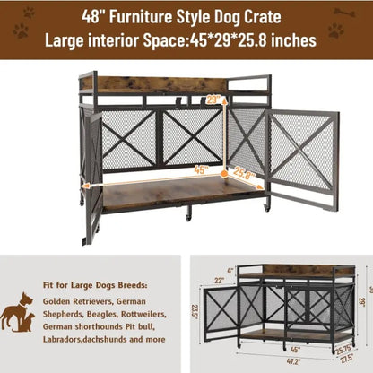 Wooden Dog Crate Furniture for XLarge Dogs with Chew Resistant Bars