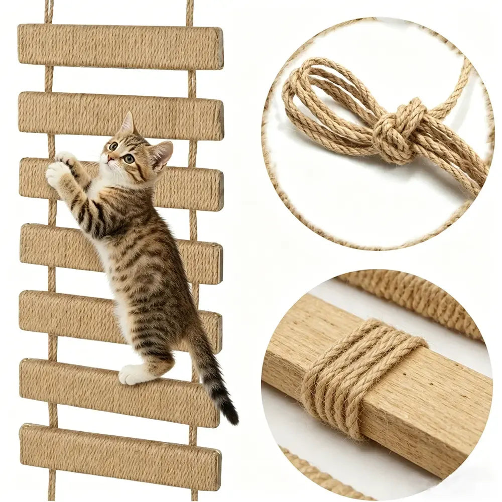 Wall‑Mount Cat Rope Ladder Bridge Cat Scratching Toy Furniture