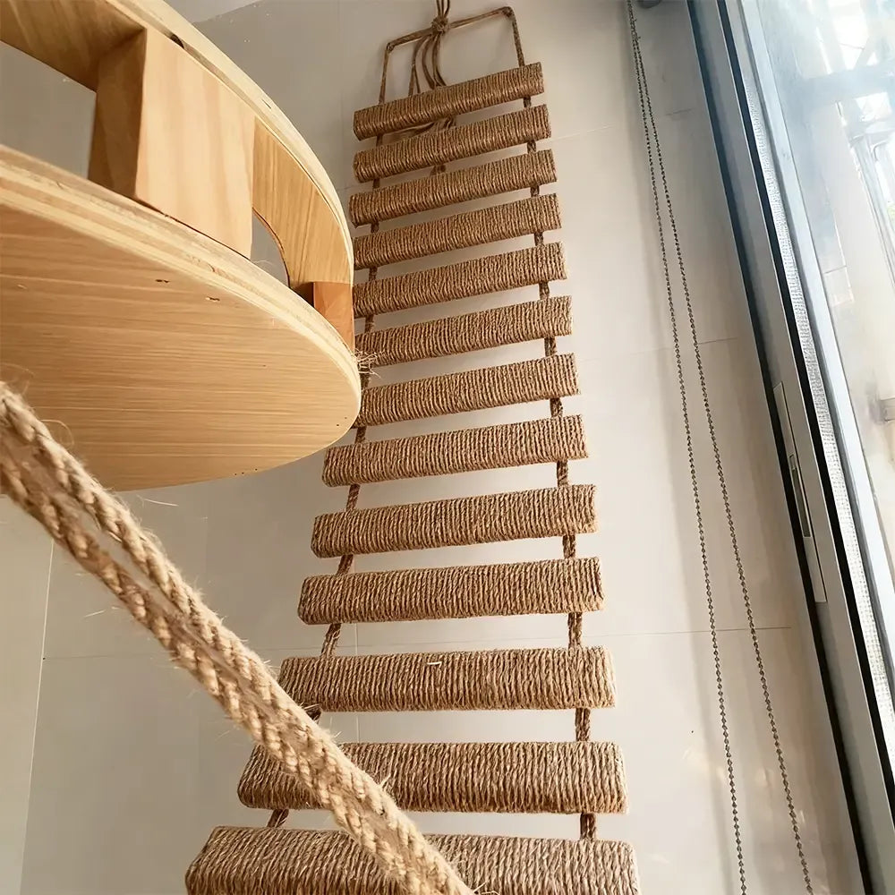 Wall‑Mount Cat Rope Ladder Bridge Cat Scratching Toy Furniture