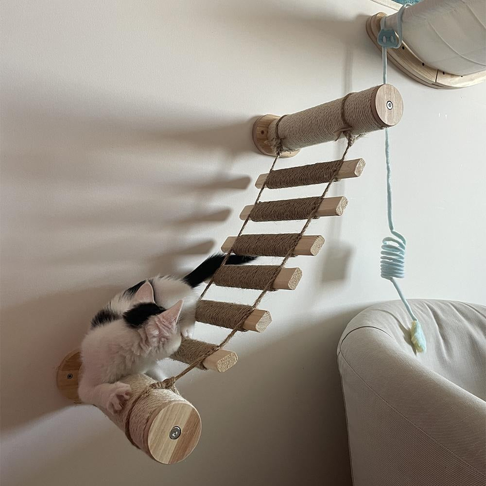 Wall‑Mount Cat Rope Ladder Bridge Cat Scratching Toy Furniture