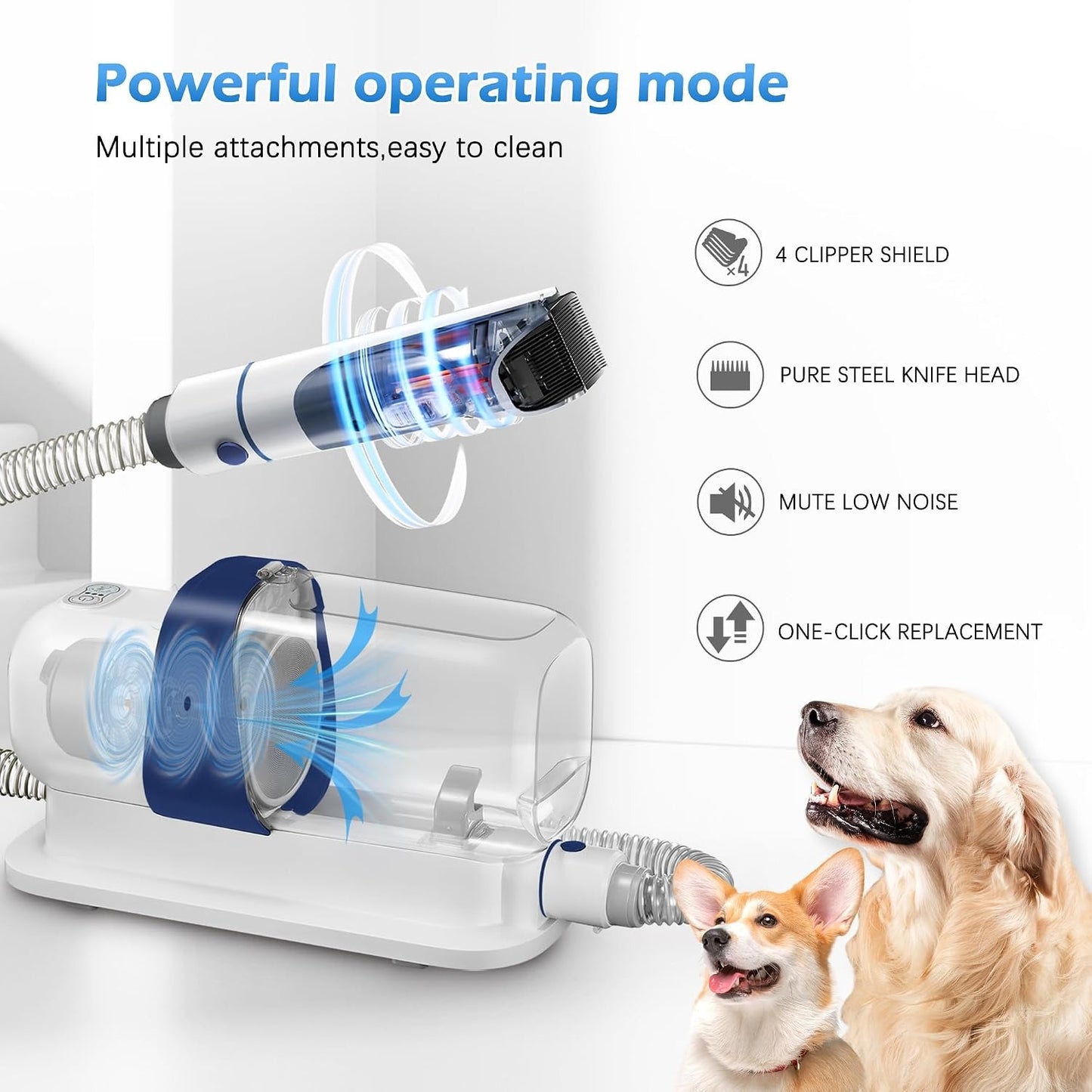 Pet Grooming Vacuum 2.3L, Low Noise Dog Cat Hair Shedding Grooming Kit