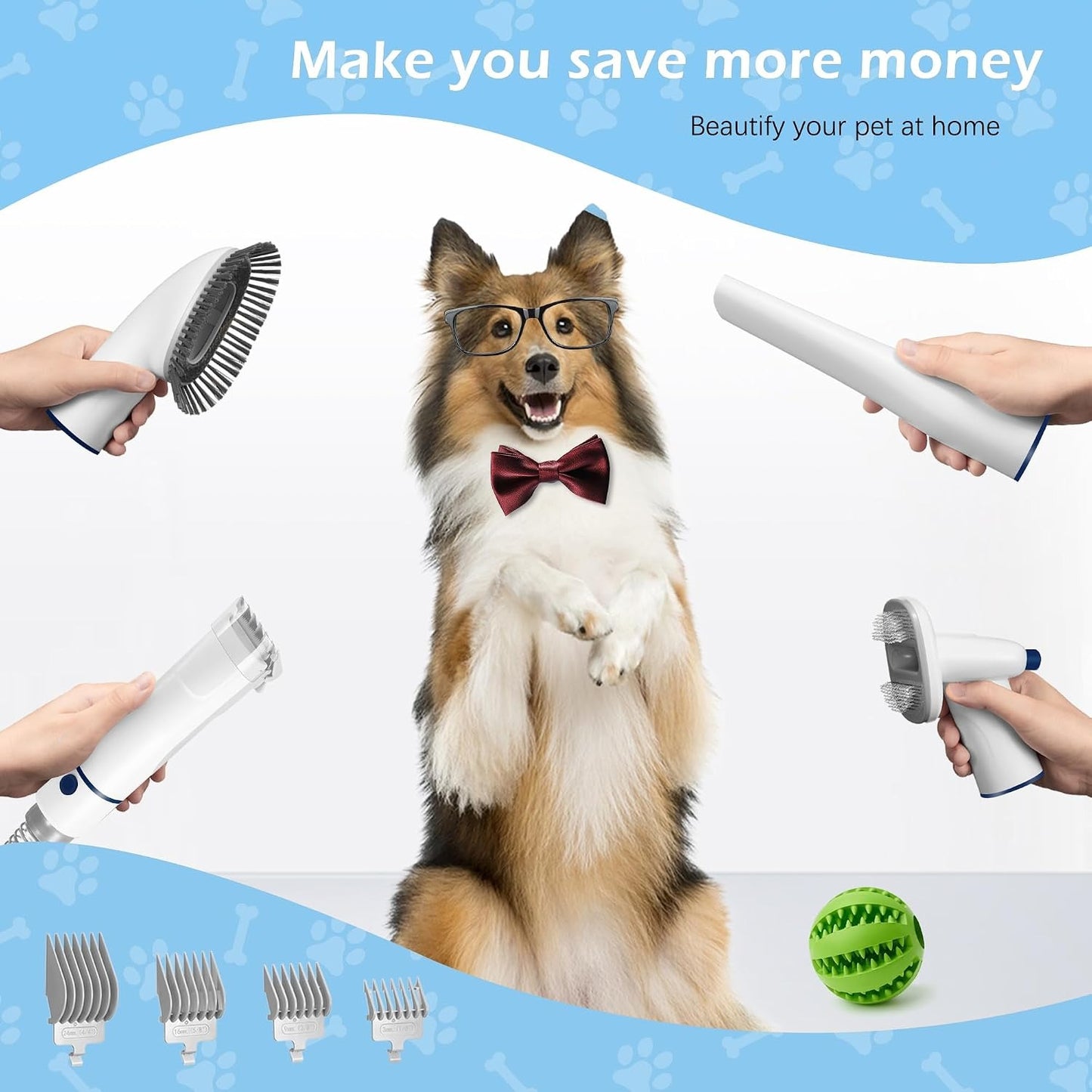 Pet Grooming Vacuum 2.3L, Low Noise Dog Cat Hair Shedding Grooming Kit